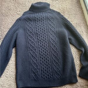 NWOT naadam mens wool cable knit sweater Large navy turtleneck